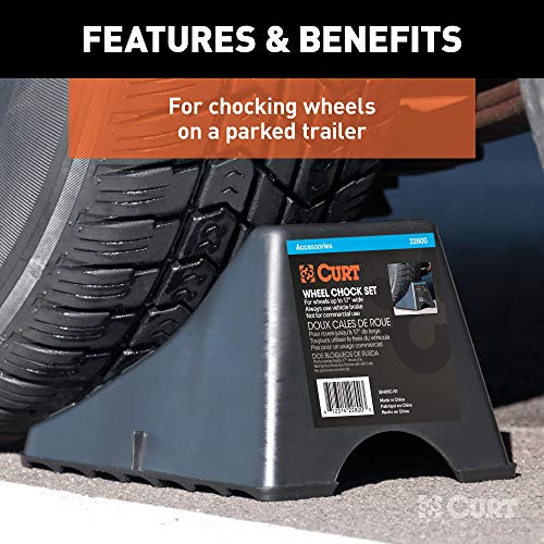 CURT 22800 Black Plastic Wheel Chocks, Vehicle, Trailer, Truck, RV, 2-Pack