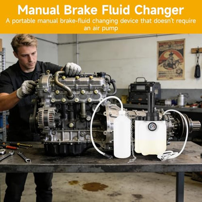 3L / 101.4 fl oz One Man Brake Bleeder Kit, Manual Brake Bleed Pump with 4 Adapters, Master Cylinder Bleeder Kit with 1L / 33.8 fl oz Waste Oil Bottle, Pressure Gauge 0-90 PSI for Car Truck Motorcycle