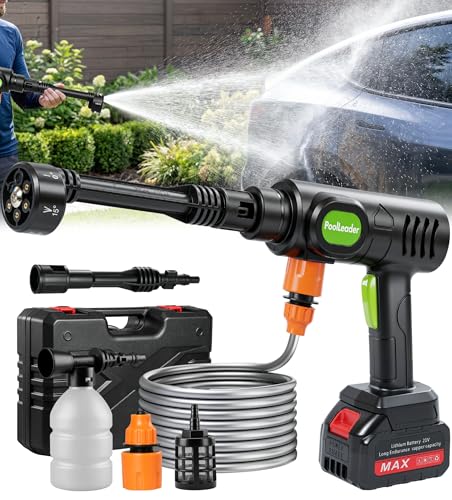 PoolLeader Cordless Car Washing Tool, Portable Vehicle Cleaner with 6-in-1 Nozzle & Foam Cannon, Battery Operated Cordless Car Wash Spray, Handheld Wash Machine for Car, Patio, Home - Lime Green - color: Lime Green