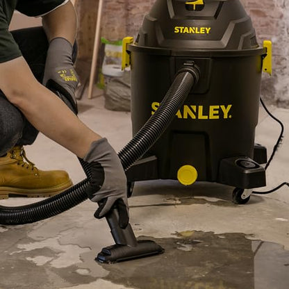 STANLEY 10 Gallon Wet Dry Vacuum, 6 Peak HP Poly Built-in Drain Shop Vac Blower with Powerful Suction, Multifunctional Shop Vacuum W/ 6 Horsepower Motor for Job Site, Garage, Basement, Van, Workshop