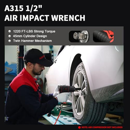AEROPRO TOOLS 1/2-Inch Composite Air Impact Wrench(A315), Twin Hammer, 1220 FT-LBS Max Loosening Torque, 8000RPM, Pneumatic Impact Gun, for Auto Repair, Tire Shop (Lightweight Housing) - style: 1220 ft-lbs | Lightweight Housing