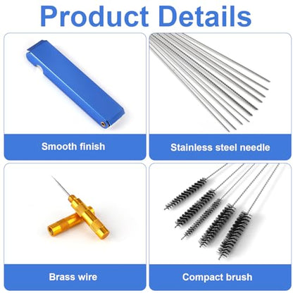 lasuroa Carburetor Jet Cleaning Kit, Includes 23 Needles 5 Nylon Brushes 1 Scraper 4 Cleaning Hooks & 3 Double Headed Brushes Torch Tip Cleaner for Motorcycle ATV Chainsaw & Welder Maintenance