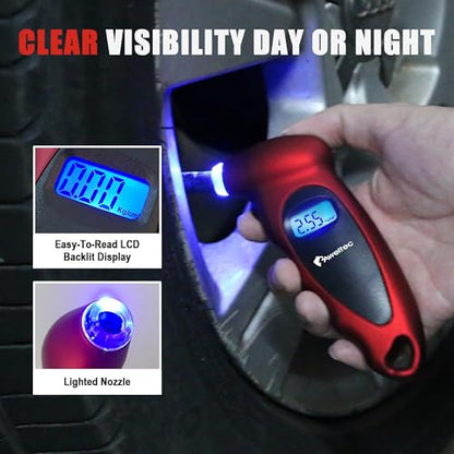 Digital Tire Pressure Gauge,Accurate Cars Air Gauge 150 PSI,2 Pack | 0-150PSI Calibrated,Accurate in 0.1 Increments,4 Measurement Units,Backlight LCD&Nozzle Light,for Everyday Vehicles - color: Red(2PK), size: 2 Pack