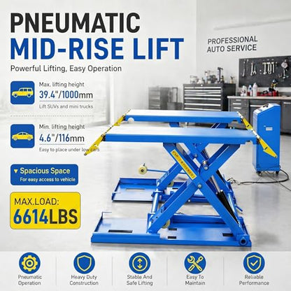 6600 lbs Portable Car Lift, Hydraulic Mid-Rise Scissor Lift with Wheels for Home Garage, Auto Repair Shop & Vehicle Maintenance