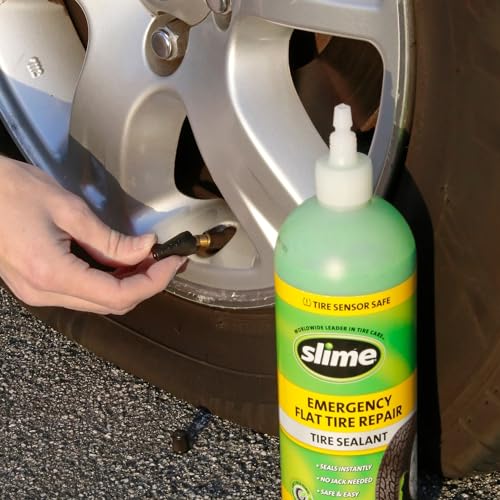 Slime 10011 Flat Tire Puncture Repair Sealant, Emergency Repair for Highway Vehicles, Suitable for Cars/Trailers, Non-Toxic, eco-Friendly, 16 oz Bottle - size: 16oz