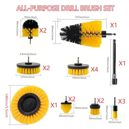 18Pack Drill Brush Power Scrubber Cleaning Brush Extended Long Attachment Set All Purpose Drill Scrub Brushes Kit for Bathroom, Car Detailing, Carpet, Tile Grout, Sinks, Corners