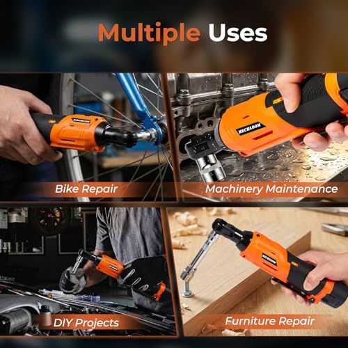 3/8" Cordless Ratchet Wrench, Compact 12V Kit, Orange1 | Electric socket wrench for light to medium DIY and garage jobs with LED light, safety lock, 2 batteries, 7 sockets and case