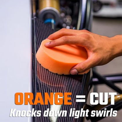 Chemical Guys Hex Hand Applicator Pad Kit, 3-Piece for Polish and Wax | Orange pad cuts and corrects, white pad polishes, black pad applies wax or sealant. Hex foam spreads evenly by hand