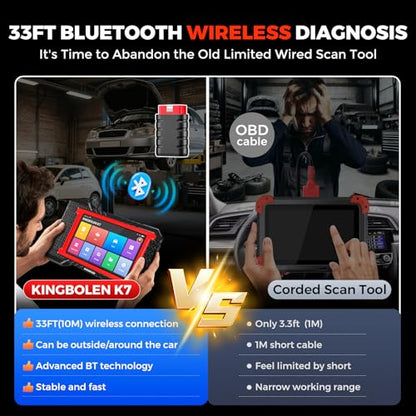 KINGBOLEN K7 Bidirectional Scan Tool 2026 OBD2 Scanner Bluetooth with Lifetime Updates, No Annual Fees, 31+ Resets, Component Matching, All System Diagnostic, CAN FD, FCA AutoAuth, Crankshaft Relearn