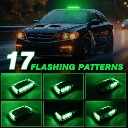 Rechargeable Emergency Roof Top Strobe Light Wireless Battery, 48LED 17 Flashing Modes,High Low Brightness,Hazard Traffic Lights w/Magnetic Base, Remote Control for Construction Vehicles (Green) - color: Green
