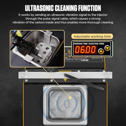 CT400 Fuel Injector Cleaner Tester Machine for GDI EFI FSI PIEZO Gasoline Injectors, 6-Injector Ultrasonic Cleaning and Testing Machine, 12/70/120V Injector Drive, 12 Functions, 110V