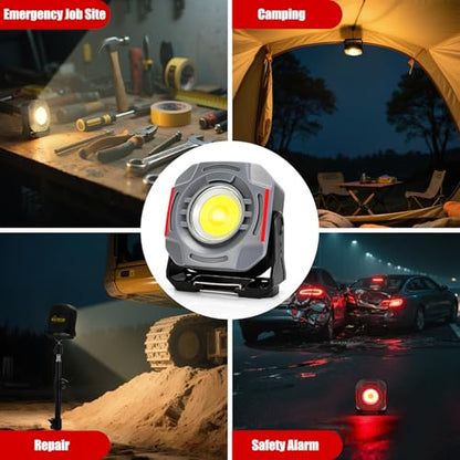 SUNPRO Magnetic Work Light Rechargeable, Portable FloodLight with Hook, Stepless Dimmable for Camping Car Repairing Emergency Job Site Lighting(1, Grey)
