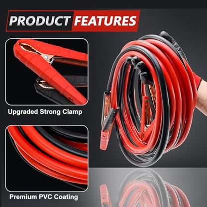 Jumper Cables, 1 Gauge 25FT Heavy Duty Booster Cables for Jump Starting Dead or Weak Batteries, Automotive Booster Cable for Car Van Truck,With Storage Bag & Gloves - size: 1 Gauge - 25FT