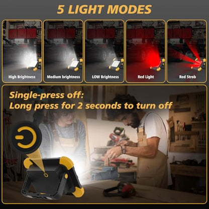 AUMIO 2-Pack Magnetic LED Work Lights, USB Rechargeable 40W with 5 Modes | Dual Magnetic Bases | 180° Adjustable Stand | Wide Flood Beam | Hands-Free Lighting | Job Site & Car Repair & Garage - color: Magnetic 2-Pack