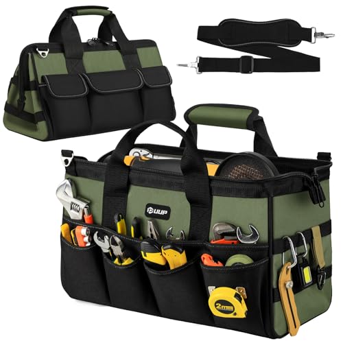 UUP 18-Inch Large Tool Bag, 16-Pocket Portable Tool Box Organizer Storage, Heavy Duty Tactical Toolbag with Big Zipper, Travel Carry Toolbox, Father Day Dad Men Electrician Contractor Welding Gift - color: Green, size: 18 Inch
