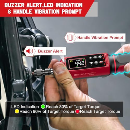 SUERCUP Digital Torque Screwdriver, 0.8-53.1in-lbs/0.09-6Nm, ±1% Accuracy | Electrician Torque Screwdriver, LED , Buzzer, Vibration, 9 Preset Mode and 5 Units, For Bike, Gunsmithing , Scope Mounting - size: 1/4-Inch 0.8-53.1in-lbs/0.09-6N.m