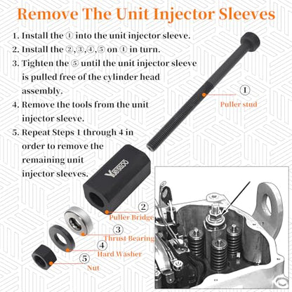 9U-6891 Injector Sleeve Cup Remover & Installer Tool Kit | Compatible with CAT Caterpillar C10 C12 C15 C16 C-18 3406E Engines, 6 PCS Fuel Injector Sleeve Removal Installation Tools - size: 6pcs
