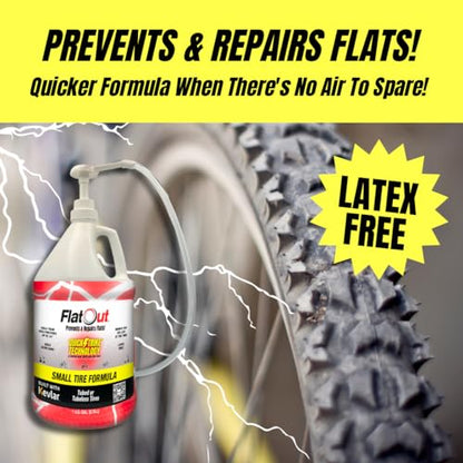 QuickStrike Tire Sealant - Small Tire/Bicycle Formula - NEW Formula - Prevents Flat Tires - Seals Leaks - Contains Kevlar - Tubeless Tire Sealant - 1 Gallon + Tool - size: 128 Fl Oz + Tool