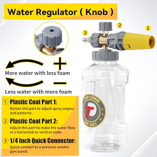 Tool Daily Foam Cannon with Pressure Washer Gun, Dual Connector Accessory | Power Washer Gun with 3/8'' Swivel Connector, Adjustable Soap Cannon with M22-14 and 1/4” Quick Connect Fittings, 1.5 Liter - size: 1.5 L