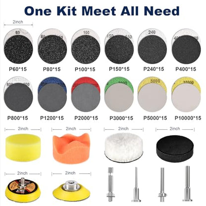 189 PCS 2 Inch Wet Dry Sanding Discs 60-10000 Grit Hook and Loop Sandpaper | Drill Sanding Attachment Polishing Kit Headlight Restoration Kit with Rotary Tools for Auto Metal Glass Resin Wood Jewelry - color: 2 Inch Sanding Discs with Polishing Pads