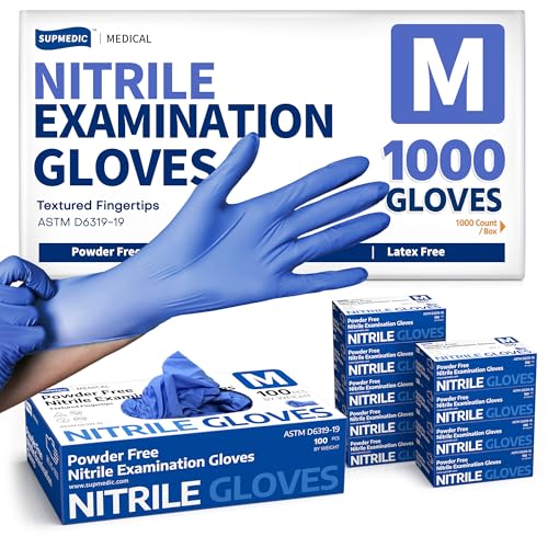 Supmedic Medical Soft Max™ Nitrile Exam Gloves, Powder-Free Latex-Free Food Safe Clean Disposable Glove Blue Iris 100/1000 Ct - color: 1000 Medium (Blue Iris), size: Medium