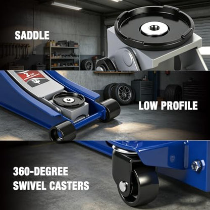 Jack Boss 6600LBS Floor Jack, 3 Ton Capacity Car Jack, Low Profile Protable Hydraulic with Dual Pumps, Quilckly Lift and Slow Descent, Lifting Range 3-1/8" Min to 20" Max Blue and Grey - color: Blue, size: 3 Ton Dual Pump