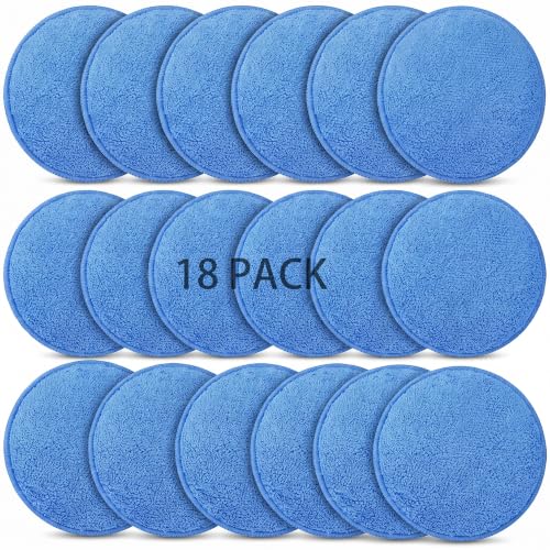 18 Pack Microfiber Wax Applicator Pads, 5 Inch Foam Car Detailing Pads for Buffing, Polishing, Tire Shine and Cleaning, Blue Microfiber Sponges