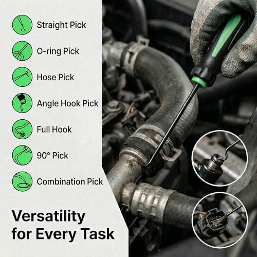 Hook and Pick Set, 12-Piece Professional Pick Tool Kit, High-Strength Chrome Vanadium Steel for O-Ring, Seal & Gasket Removal, Automotive Mechanic Tools with Ergonomic Grip for DIY & Professional Use