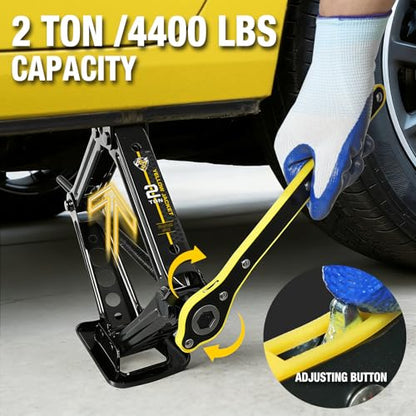 YELLOW JACKET Scissor Car Jack 2 Ton Tire Changing Kit with Lug Wrench, Emergency Kit Scissor Jack for Car - size: 2 TON