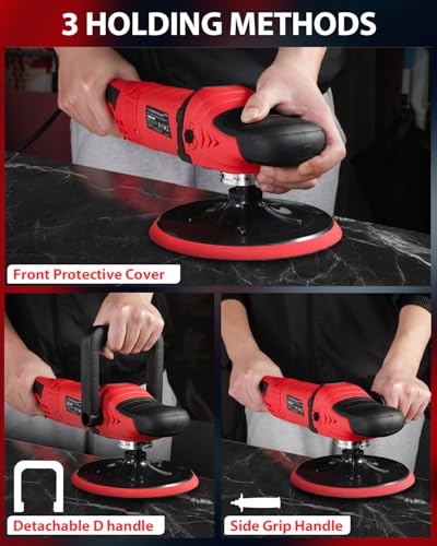 AVID POWER Car Buffer Polisher, 6 Variable Speed 1000-3500 RPM, Rotary Buffer Waxer Kit with 6-inch and 7-Inch Backing Plate, 1200W Car Polisher for Car Detailing, Polishing, Waxing - color: Dark Red