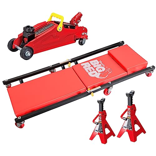 BIG RED T82040 Torin Hydraulic Trolley Floor Service/Floor Combo with 2 Jack Stands and Rolling Garage/Shop Creeper, 2 Ton (4,000 lb) Capacity, Red - color: Red, size: 2 Ton (4,000 lb) 3pcs Combo