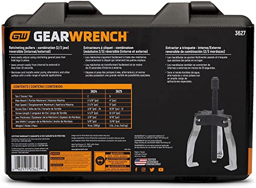 GEARWRENCH 2 or 3 Jaw Internal/External Ratcheting Puller Set, 2 and 5 Ton - 3627 - size: (Pack of 1)
