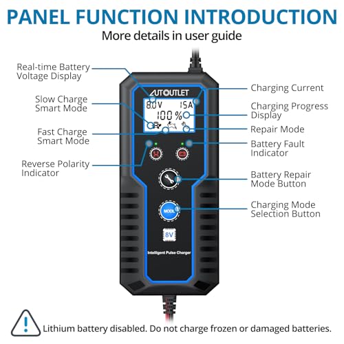 AUTOUTLET 8V Golf Cart Battery Charger 0–15A Smart Automatic, Trickle Charger & Battery Maintainer with LCD Display, PWM 4-Stage Charging for AGM Gel Lead Acid Batteries
