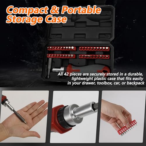 42-in-1 Ratcheting Screwdriver Set,1/4"Drive with 40 CRV Bits | With 60mm extension bar for home maintenance,bike repair & assembly jobs - color: 42pcs Ratchet Screwdriver Set