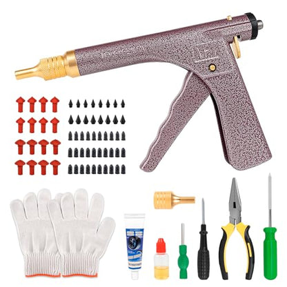 Tire Gun Puncture Repair Kit with Mushroom Plug - Complete Tire Plug Kit for Car, Motorcycle, Tractor, SUV, Truck & ATV - Portable Repair Tool Box