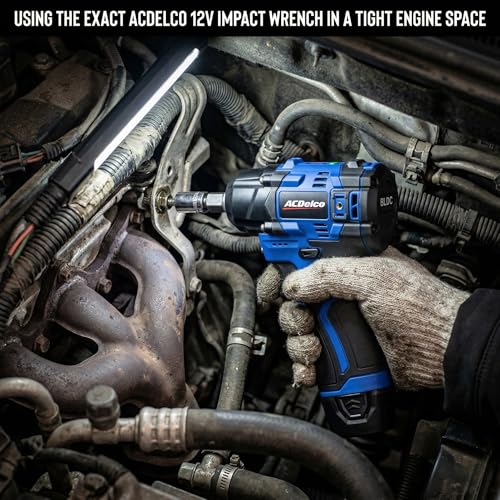 ACDelco G12 12V Brushless 3/8" Cordless Impact Wrench Dual-Battery Kit, 140 ft-lbs, 190 Nm, 3600 RPM, 4-Mode Control, Ultra-Compact 5", Includes (2) Li-ion Batteries & Charger - ARI12186-3-P2