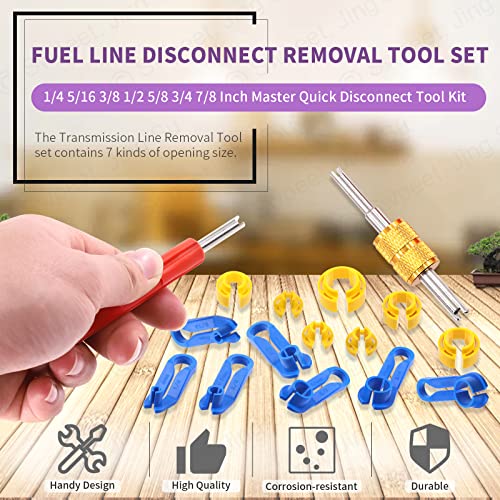 Swpeet 16Pcs Car Fuel Line Disconnect Removal Tool with Valve Core Remover Tool Kit, 1/4 5/16 3/8 1/2 5/8 3/4 7/8 Inch Air Conditioning Quick Disconnect Release Tool Kit Pipe for Auto Repair Tools