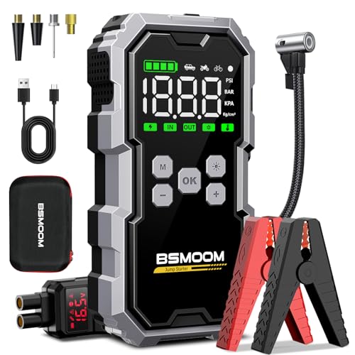 Jump Starter with Air Compressor, 7000A 26800mAh 150PSI Portable Car Battery Jump Starter (All Gas/10.0L Diesel), Jump Box Portable Jumper Cables with 3.4" LCD Display, 2 Lights