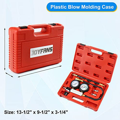 JoyFans Cylinder Leak Down Tester Kit, Professional Dual Pressure Gauges Engine Compression Leakdown Detector Leakage Test Set for Gasoline Engine with 10 12 14mm Spark Plugs Red - color: Red