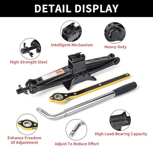 2 Ton Scissor Jack, Portable Car Jack with Lug Wrench, Tire Changing Tool Kit for Sedan SUVs Emergency Flat Tire Repair
