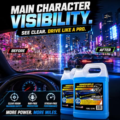 UCS 2-in-1 Windshield Washer Fluid 2-Pack (1 Gallon Each, 256 fl oz Total) – Ready to Use, Streak-Free Formula, All-Weather Cleaning, Removes Bugs, Dirt & Road Grime – Premium Windshield Cleaner - color: Blue, size: 128 Fl Oz (Pack of 2)