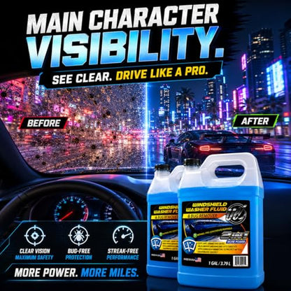 UCS 2-in-1 Windshield Washer Fluid 2-Pack (1 Gallon Each, 256 fl oz Total) – Ready to Use, Streak-Free Formula, All-Weather Cleaning, Removes Bugs, Dirt & Road Grime – Premium Windshield Cleaner - color: Blue, size: 128 Fl Oz (Pack of 2)