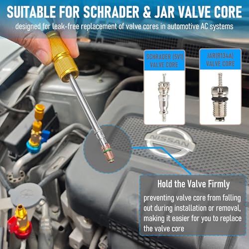 R134A Valve Core Remover Installer Tool Set, AC Schrader Valve Removal Tool.Designed for Leak-Free Replacement of Valve cores in Automotive AC Systems