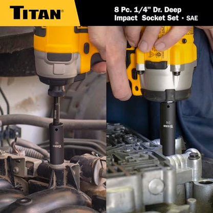 Titan 46301 8-Piece 1/4-Inch Drive SAE Deep Impact Socket Set, 6-Point, SAE Sizes 3/16 to 9/16-Inch - size: 8-Piece SAE Deep, style: 1/4-Inch Drive