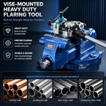Yoursme Professional Vise-Mounted Brake Line Flaring Tool Kit 45 Degree Single Double Bubble Flares | for 304 Stainless Steel Copper Metal Tubing, Heavy Duty Bench Vise Flaring Tool for 3/16", 1/4", 5/16", 3/8", 4.75mm Lines