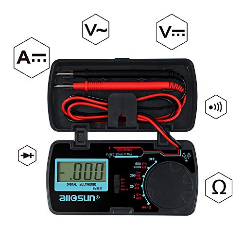 allsun Manual Range Mini Digital Multimeter 6 Functions Handheld Folding Voltmeter 3-1 2 Digit Pocket DMM DC/AC DC Ammeter Ohm Continuity Diode Tone Tester EM3081