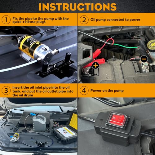MILADO 12V 100W Electric Oil Change Extractor Pump Set,1-4L/min Fluid Transfer Pump for Engine Oil, Diesel Oil, Transmission Fluid, Gear Oil, Suitable for Boat, Car, Truck, Motorcycle, Lawnmower | Extract old oil for DIY oil changes, no need to get under