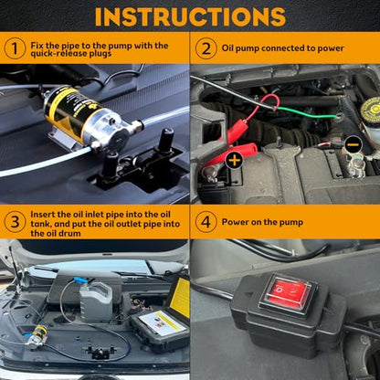 MILADO 12V 100W Electric Oil Change Extractor Pump Set,1-4L/min Fluid Transfer Pump for Engine Oil, Diesel Oil, Transmission Fluid, Gear Oil, Suitable for Boat, Car, Truck, Motorcycle, Lawnmower | Extract old oil for DIY oil changes, no need to get under