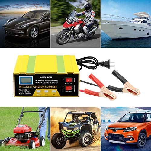 MDEOOSKY Car Battery Charger 12V / 24V, 6AH~105AH Portable Trickle Charger and Maintainer with Auto/Manual Modes for Motorcycle, Marine, Truck, Boat, Lawn Mower Lead Acid Battery or Lithium Battery