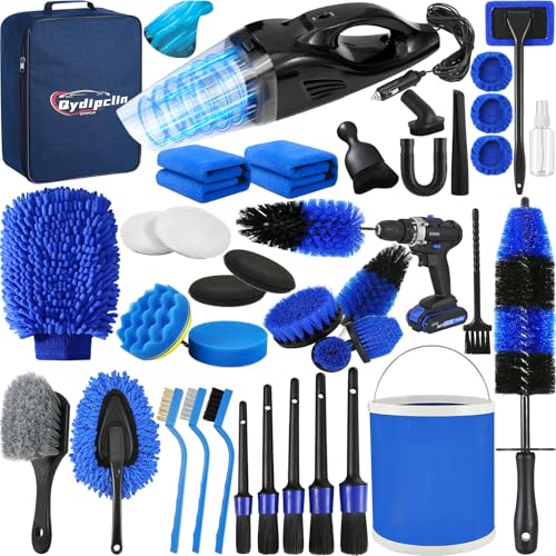 Qydipclin 39Pcs Car Detailing Kit, Car Detailing Brush Set, Car Wash Cleaning Kit, Car Detailing Brushes, Professional Car Care Kit for Interior Exterior Wheels, Blue - size: 39pcs